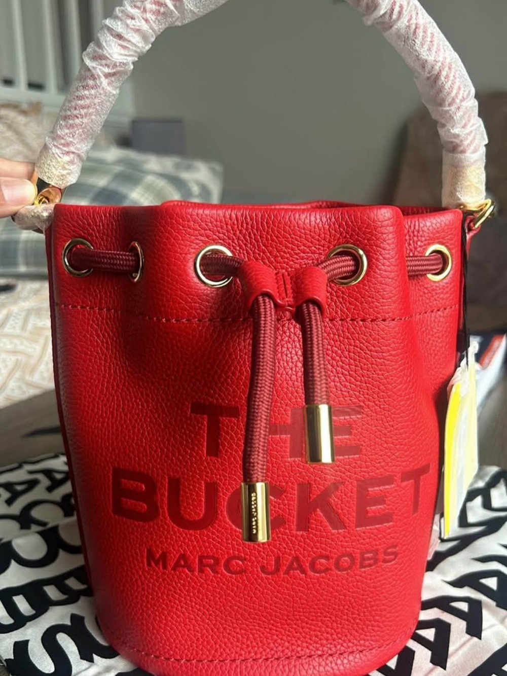 Marc Jacobs Red Leather Bucket Bag with Gold Hardware